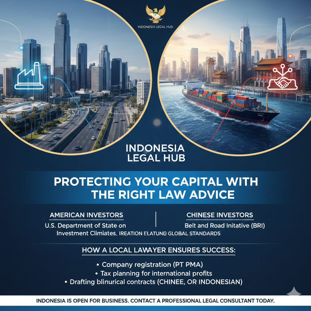 Professional legal consultant assisting US and China investment in Indonesia
